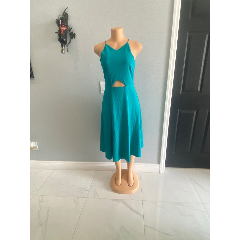 Lulus Teal Blue Halter Cutout Midi Dress Small Spaghetti Strap Fit & Flare